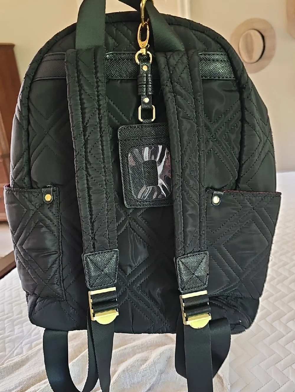Adrienne Vittadini Black Quilted Backpack with Gold Hardware - EUC